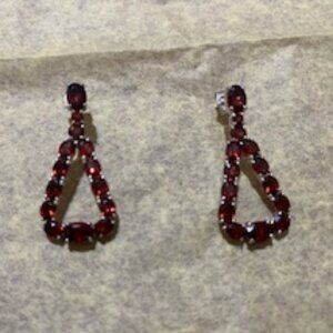 Garnet Gemstone and Sterling Silver Dangle Earrings